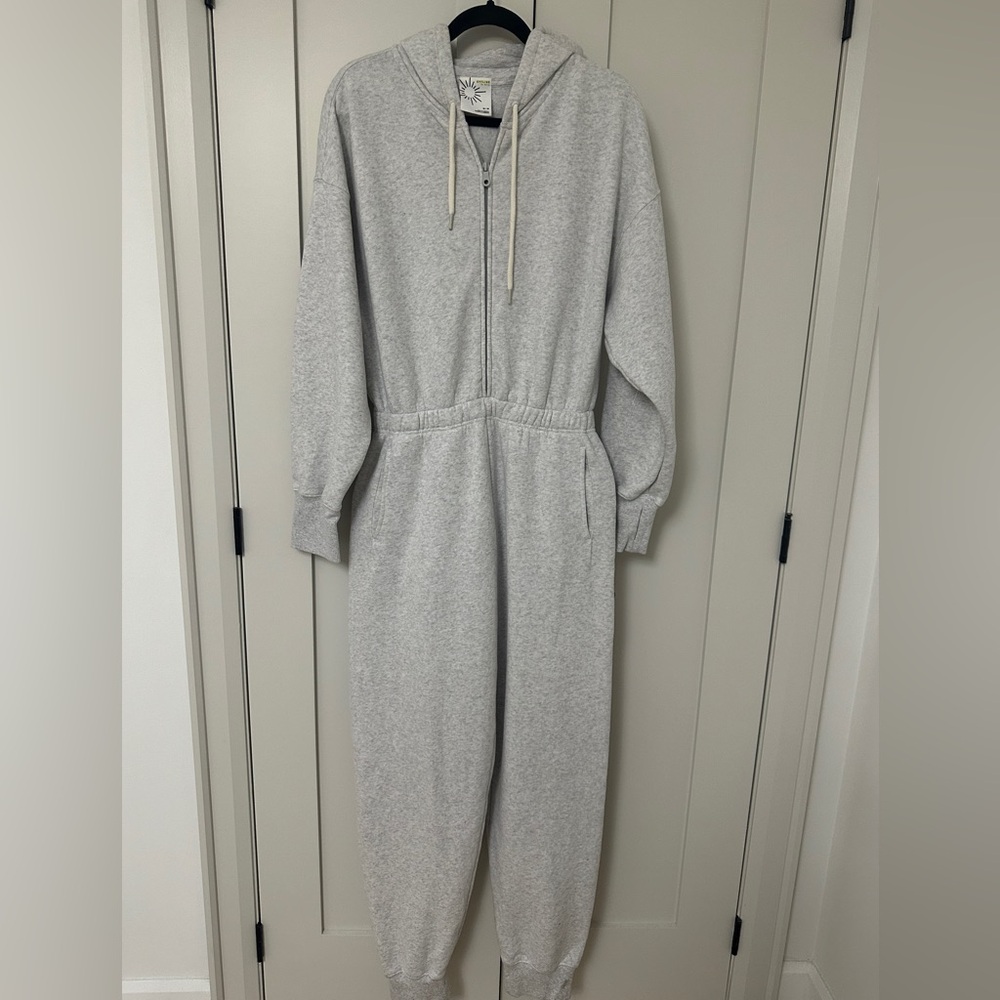 Aerie Offline Cozy Zip-Front Hooded Jumpsuit - Light Heather Gray